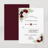 Royal Bourgondië Marsala Floral Wedding RSVP (Voorkant / Achterkant)