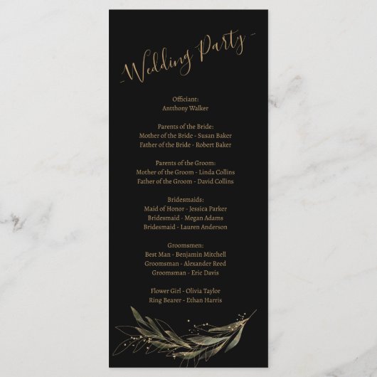 Royal bruiloft zwart All in One bruiloft programma Programmakaart (Achterkant)