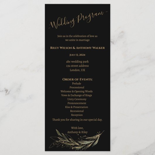 Royal bruiloft zwart All in One bruiloft programma Programmakaart (Voorkant)