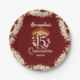 Royal Burgandy Boho Quinceañera Spaans Papieren Bordje
