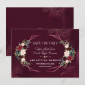 Royal Burgundy Bloem Geometrische Bewaar De Datum Save The Date (Voorkant / Achterkant)