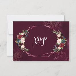 Royal Burgundy Blush Floral Geometric RSVP Kaartje