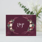 Royal Burgundy Blush Floral Geometric RSVP Kaartje (Staand voorkant)