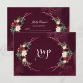 Royal Burgundy Blush Floral Geometric RSVP Kaartje (Voorkant / Achterkant)