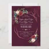 Royal Burgundy Blush Floral Geometric Wedding Kaart (Voorkant)