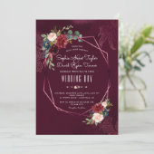 Royal Burgundy Blush Floral Geometric Wedding Kaart (Staand voorkant)