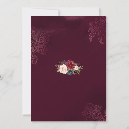 Royal Burgundy Blush Floral Geometric Wedding Kaart (Achterkant)