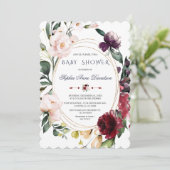 Royal Burgundy Blush Flowers Blue Gold Weddenschap Kaart (Staand voorkant)