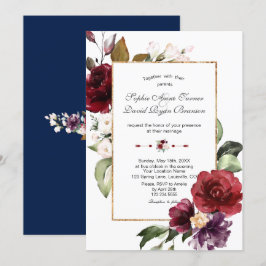 Royal Burgundy Blush Flowers Gold Wedding Kaart