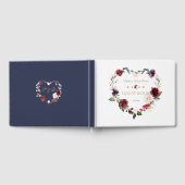 Royal Burgundy Blush Flowers Navy Blue Wedding Gastenboek (Volledig)
