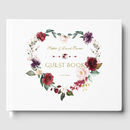 Royal Burgundy Blush Flowers Navy Blue Wedding Gastenboek