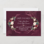 Royal Burgundy Floral Geometric bewaar de datum Save The Date (Voorkant)