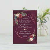 Royal Burgundy Floral Geometric Rehearsal Dinner Kaart (Staand voorkant)