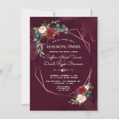 Royal Burgundy Floral Geometric Rehearsal Dinner Kaart (Voorkant)