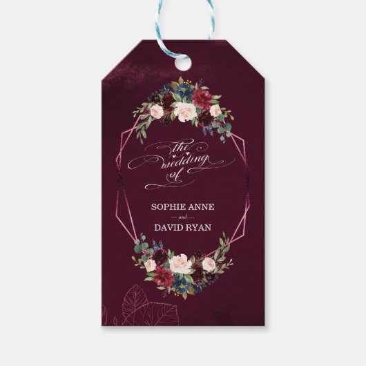 Royal Burgundy Floral Geometric Wedding Cadeaulabel (Voorkant)