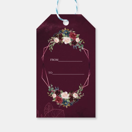 Royal Burgundy Floral Geometric Wedding Cadeaulabel (Achterkant)