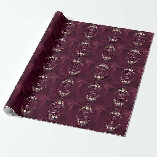 Royal Burgundy Floral Geometric Wedding Cadeaupapier (Uitgerold)