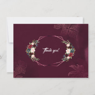 Royal Burgundy Floral Geometric Wedding Dank u Bedankkaart