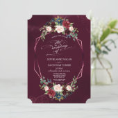 Royal Burgundy Floral Geometric Wedding Kaart (Staand voorkant)