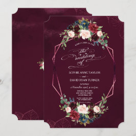 Royal Burgundy Floral Geometric Wedding Kaart