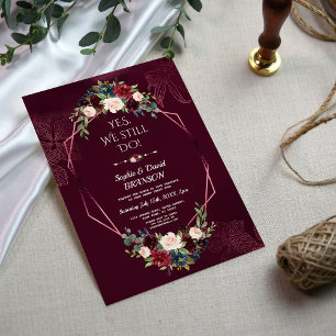 Royal Burgundy Floral Geometry Wedding Jubileum Kaart
