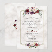 Royal Burgundy Floral Gold Marble Monogram Weddens Kaart (Voorkant / Achterkant)