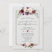 Royal Burgundy Floral Gold Monogram Weddenschap Kaart (Voorkant)