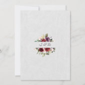 Royal Burgundy Floral Gold Monogram Weddenschap Kaart (Achterkant)