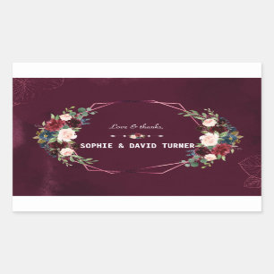 Royal Burgundy Floral laat het Geometric Wedding Rechthoekige Sticker