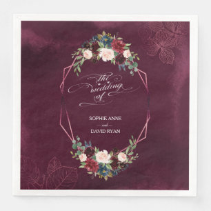 Royal Burgundy Floral laat het Geometric Wedding Servet