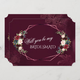 Royal Burgundy Floral zal je mijn Bridesmaid zijn Kaart
