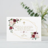Royal Burgundy Flowers Gold Lijst Cross Baptisme Bedankkaart (Staand voorkant)