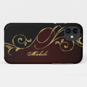 Royal Burgundy Gold Black Monogram Case-Mate iPhone Case (Achterkant (horizontaal))