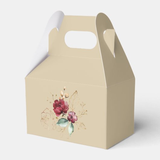 Royal Burgundy Gold Flowers Monogram Weddenschap Bedankdoosjes (Achterkant)