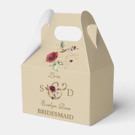 Royal Burgundy Gold Flowers Monogram Weddenschap Bedankdoosjes