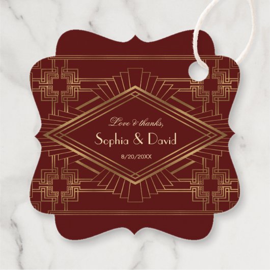 Royal Burgundy Gold Great Gatsby Wedding Bedankjes Labels (Achterkant)