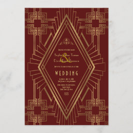 Royal Burgundy Gold Great Gatsby Wedding Kaart