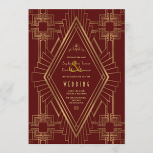 Royal Burgundy Gold Great Gatsby Wedding Kaart