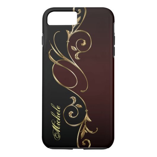 Royal Burgundy Gold iPhone 7 Plus Monogram Case-Mate iPhone Case (Achterkant)