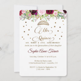 Royal Burgundy Gold Mis Quince Script Quinceañera Kaart