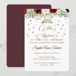 Royal Burgundy Gold Mis Quince Script Quinceañera Kaart