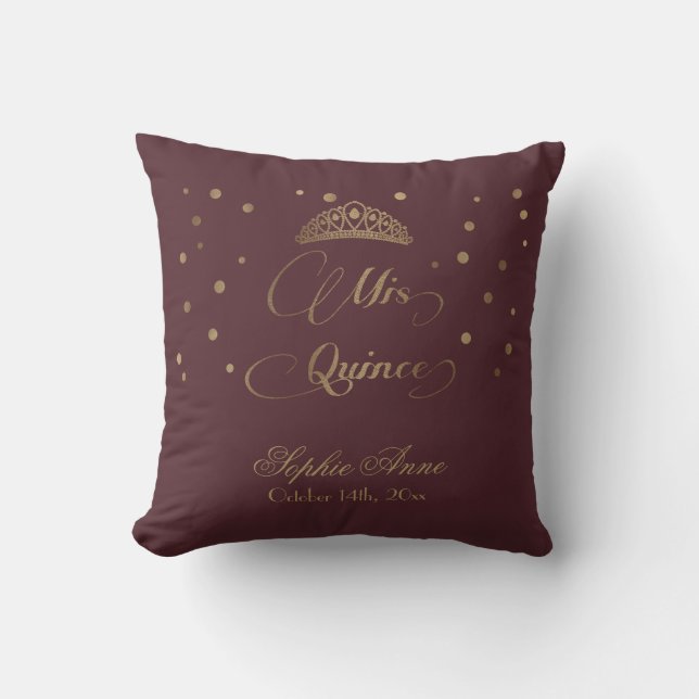 Royal Burgundy Gold Mis Quince Script Quinceañera Kussen (Voorkant)