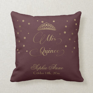 Royal Burgundy Gold Mis Quince Script Quinceañera Kussen
