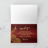 Royal Burgundy Gold Peacock Weddenschap Bedankkaart (Binnen)