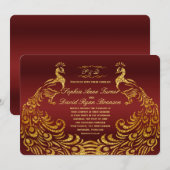Royal Burgundy Gold Peacock Weddenschap Kaart (Voorkant / Achterkant)