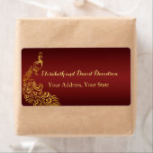 Royal Burgundy Gold Peacock Weddenschap Label (Insitu)