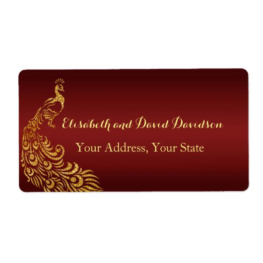 Royal Burgundy Gold Peacock Weddenschap Label (Voorkant)