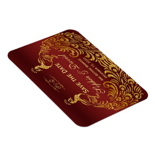Royal Burgundy Gold Peacock Wedding BEWAAR DE DATU Magneet (Rechterzijde)