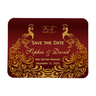 Royal Burgundy Gold Peacock Wedding BEWAAR DE DATU Magneet