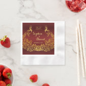 Royal Burgundy Gold Peacock Wedding Custom Servetten (Insitu)